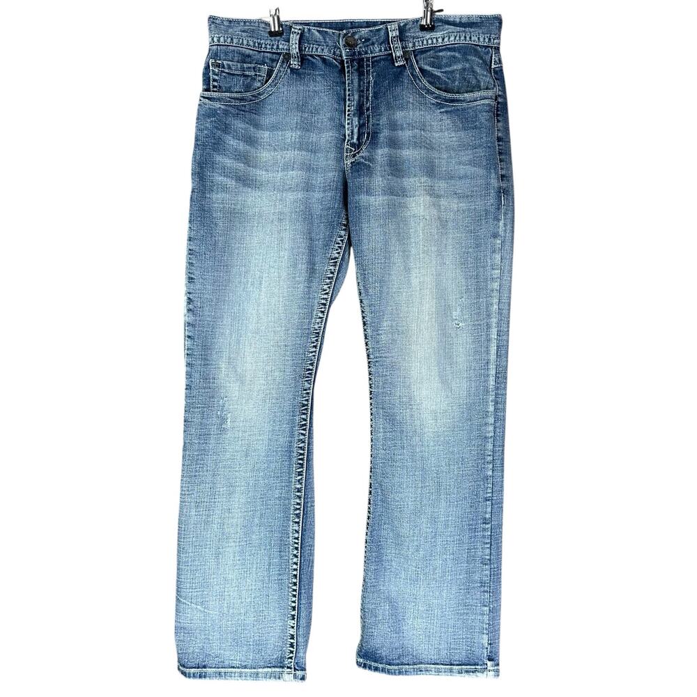 Axel Men Jeans Size 34 X 30 Light Blue Stone Wash Bootcut Mid Rise Western Denim
